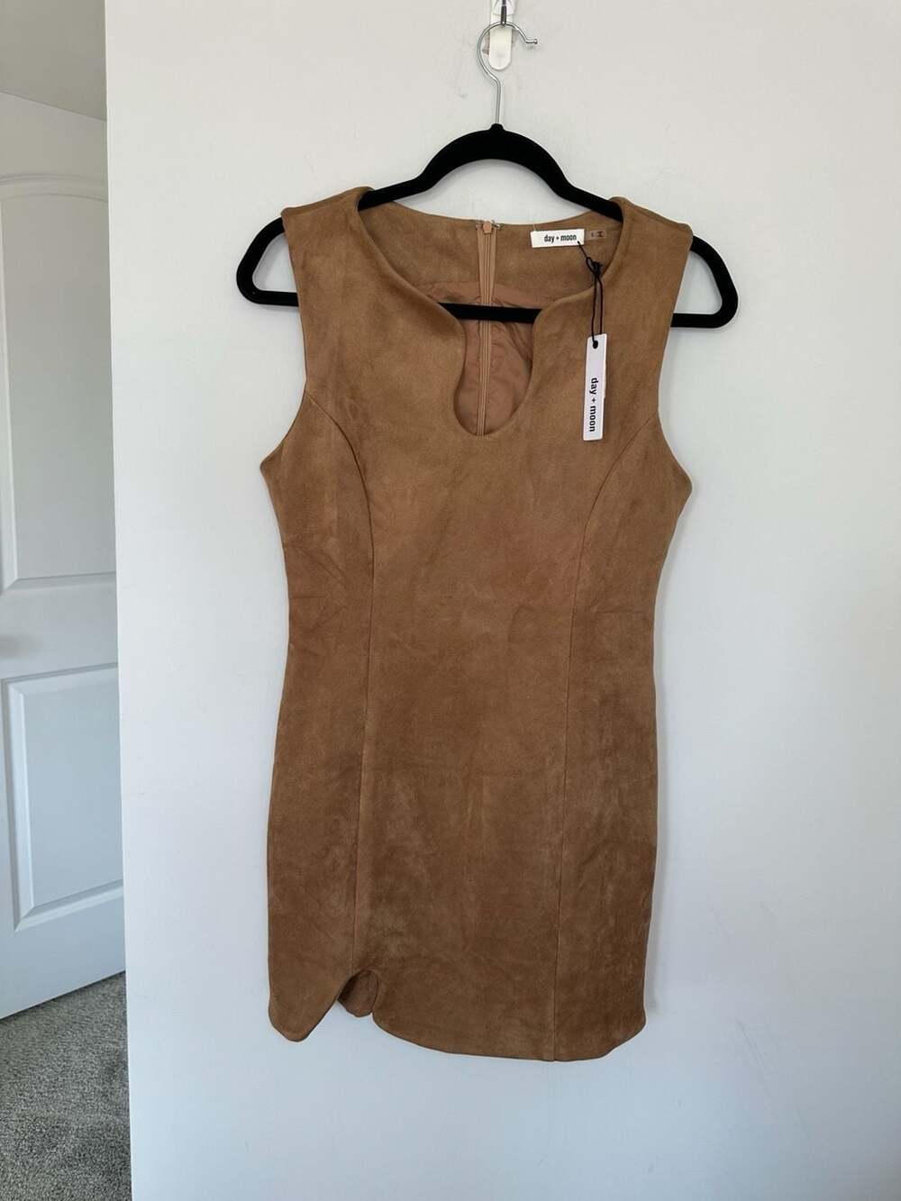 NWT Day + Moon Faux Suede Mini Dress Size S Camel Brown Sleeveless